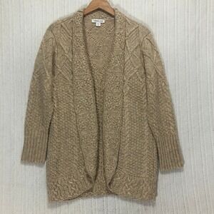 Coldwater Creek Womens Cardigan‎ XS Cable Knit Open Front Cotton Blend Tan Beige
